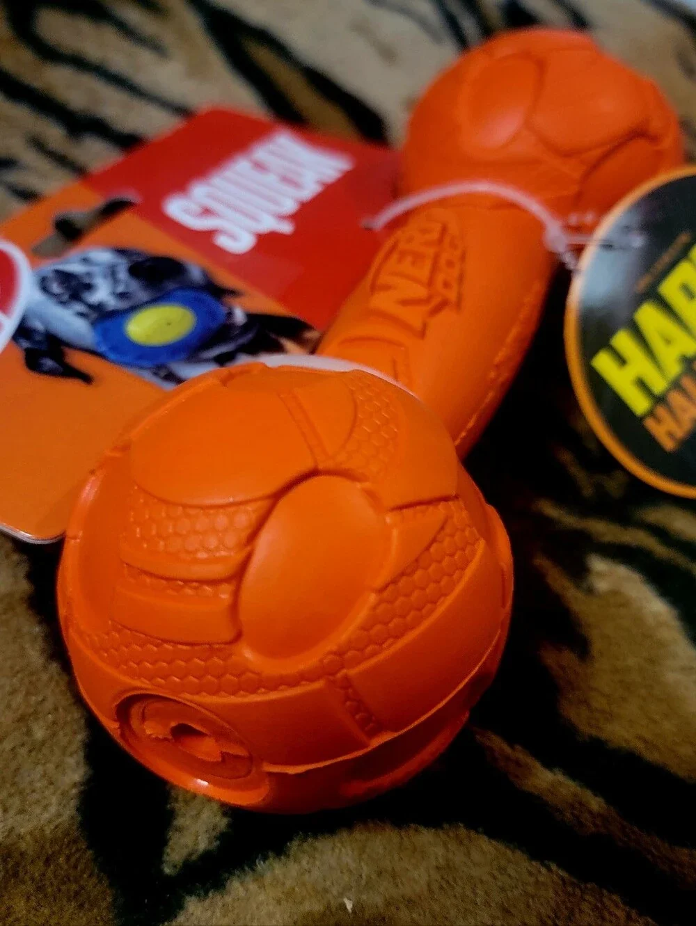 Nerf Dog Barbell Orange Squeak Fetch Toy Orange Halloween Theme Sz Large Ea.